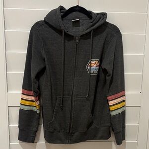 MV Sport Charcoal Varsity Jacket with Multicolor Stripes